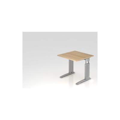 PROREGAL Schreibtisch Mauri | Eiche | Silber Gestell | BxT 80x80cm | Arbeitshöhe 68-86cm | höhenjustierbar, 2cm Raster | C-Fuß-Gestell | Bürotisch Image