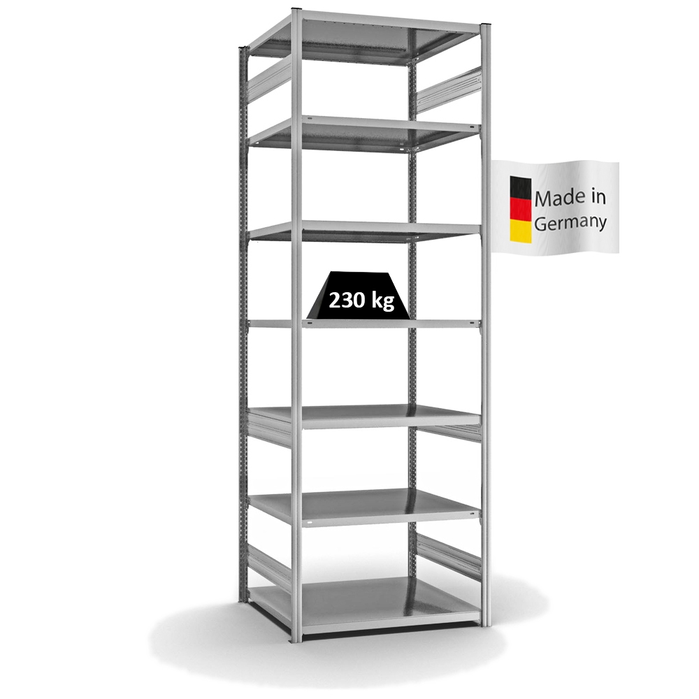 PROREGAL Fachbodenregal Stecksystem | Grundregal | HxBxT 300x100x80cm | 7 Ebenen | Fachlast 230 kg | Beidseitig nutzbar | Verzinkt Image