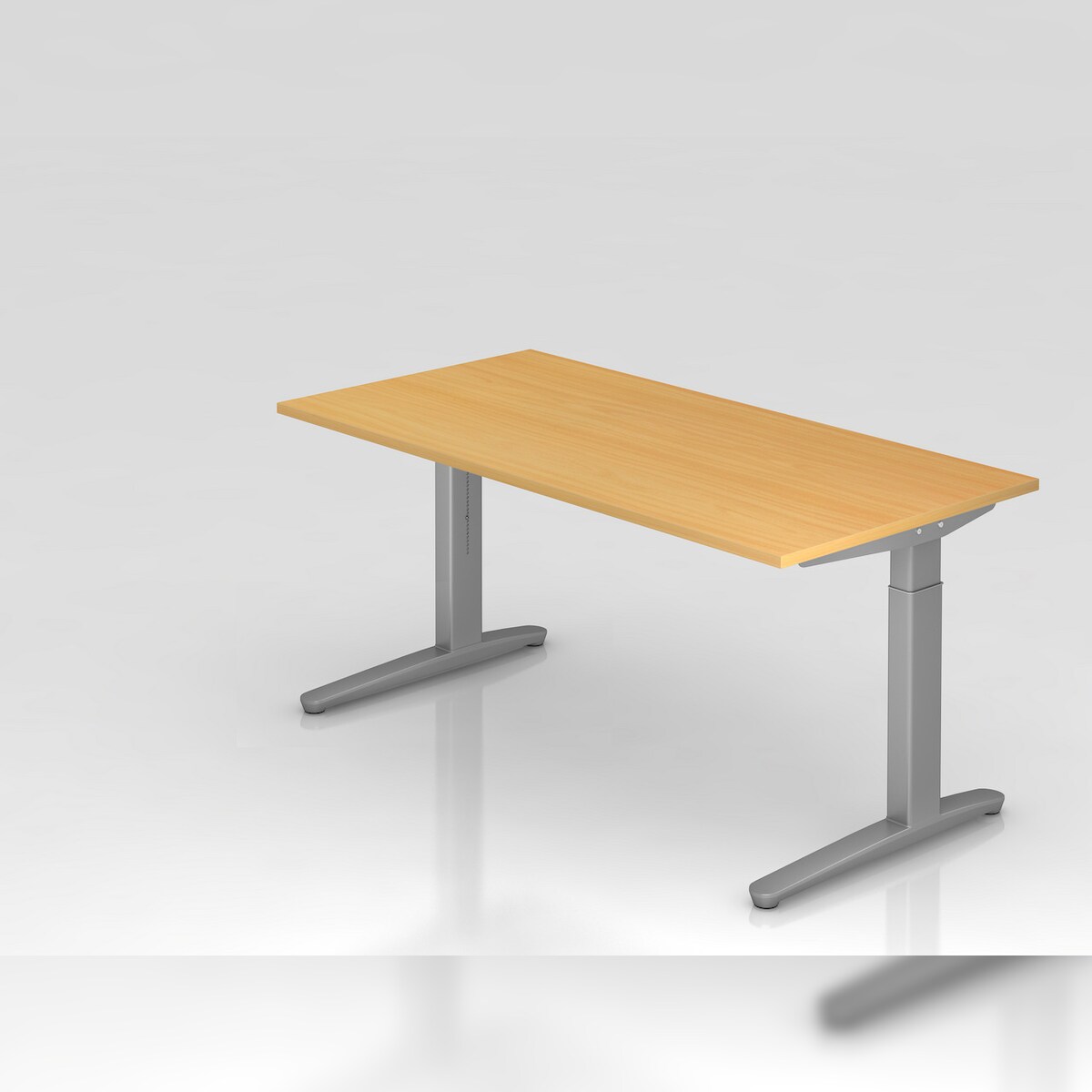 PROREGAL Schreibtisch Mika | Buche | Silber Gestell | BxT 160x80cm | Arbeitshöhe 65-85cm | höhenjustierbar, 1cm Raster | C-Fuß-Gestell | Bürotisch Image