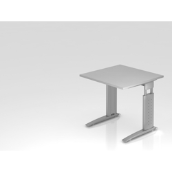 PROREGAL Schreibtisch Mauri | Grau | Silber Gestell | BxT 80x80cm | Arbeitshöhe 68-86cm | höhenjustierbar, 2cm Raster | C-Fuß-Gestell | Bürotisch Image