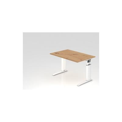 PROREGAL Schreibtisch Mauri | Asteiche | Weißes Gestell | BxT 120x80cm | Arbeitshöhe 68-86cm | höhenjustierbar, 2cm Raster | C-Fuß-Gestell Image