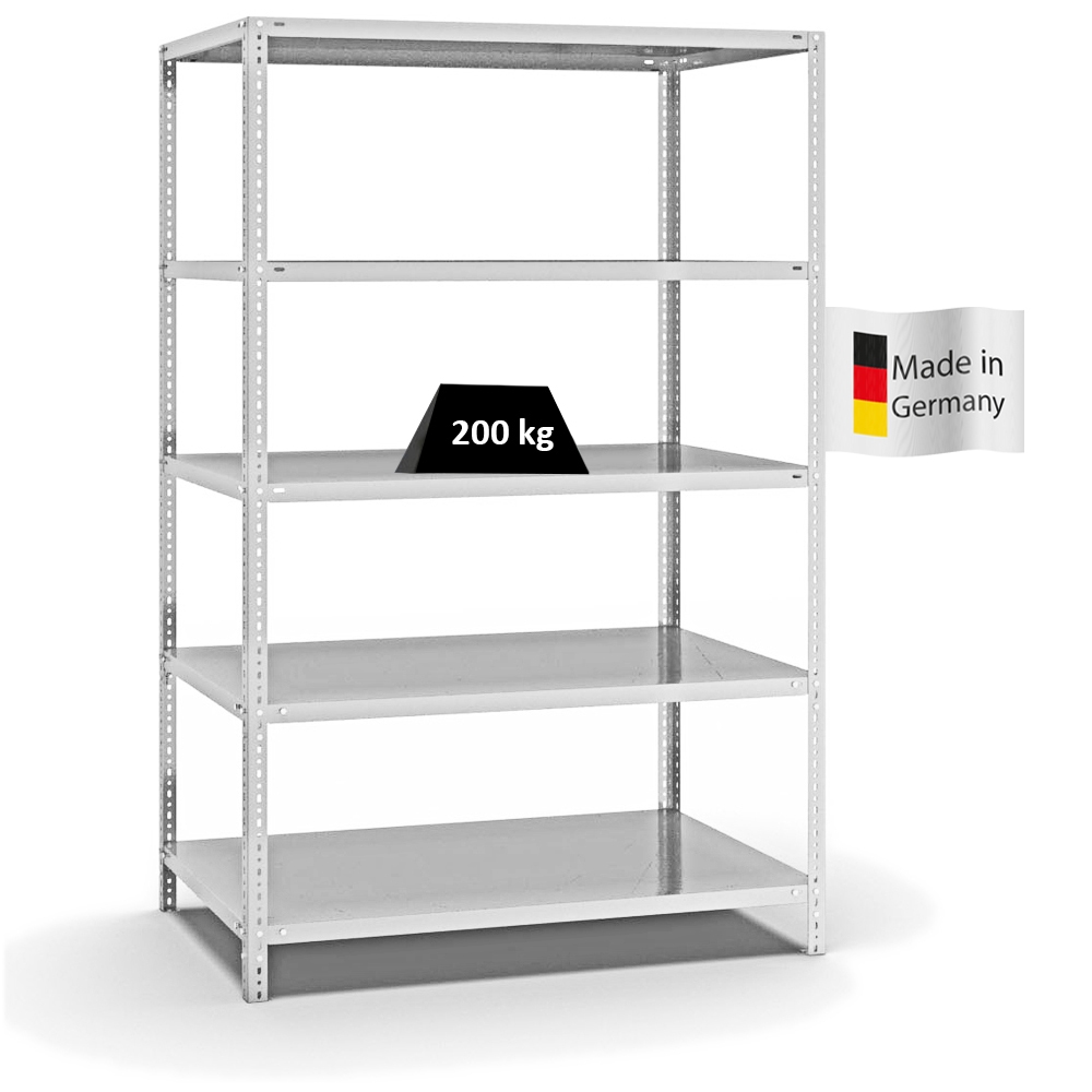PROREGAL Fachbodenregal Schraubsystem | Grundregal | HxBxT 200x130x80cm | 5 Ebenen | Fachlast 200 kg | Beidseitig nutzbar | Lichtgrau Image