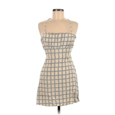 rue21 Casual Dress - Mini Square Sleeveless: Tan Grid Dresses - Women's Size Medium