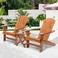 Rosecliff Heights Hanksville 3 Piece Adirondack Chairs Foldable Side Table, Reclining Lounge Chairs w/ Retractable Footrest in Brown | Wayfair