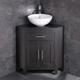 Large Wenge Corner Vanity Unit & Ceramic Round Basin Dark Oak White ClickBasin OKLC1010