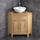 Large Corner Vanity Unit & Ceramic Round Basin Natural Oak White ClickBasin OKLC1003