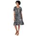 Plus Size Women's Short Pullover Crinkle Dress by Woman Within in Black Ikat (Size 14 W)