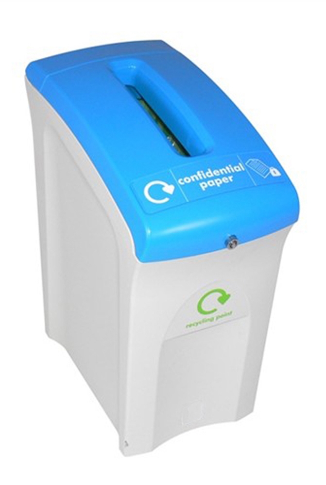 Proregal Abschließbarer Wertstoffsammler Envirobin mit Deckel "Papier" | 55 Liter | HxBxT 64,8x30,8x54,5cm | Polyehylen | Grau, Deckel Blau Image