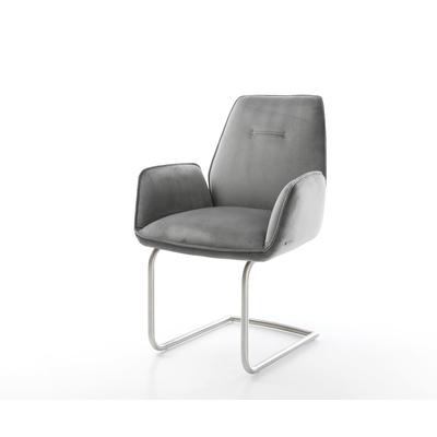 DELIFE Freischwinger Zoa-Flex Samt Grau Freischwinger rund Edelstahl Taschenfederkern, Esszimmerstühle Image