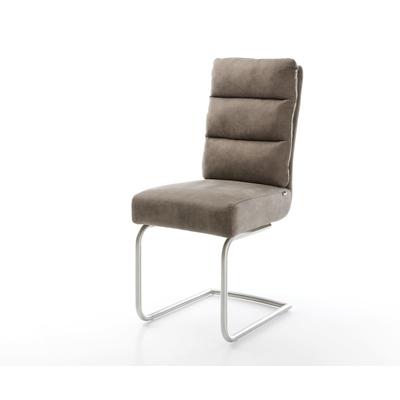 DELIFE Freischwinger Pela-Flex Mikrofaser Taupe Vintage Freischwinger rund Edelstahl Taschenfederkern, Esszimmerstühle Image