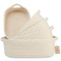 NaturalCozy 5-Piece Rectangle Storage Basket Set- Natural Cotton Rope Woven Baskets for Organizing! Small Basket for Montessori, Baby Nursery, Dog Toy Baskets, Cat Toy Box, Bathroom Organization Bin
