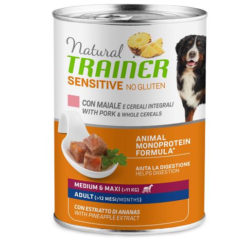 24 x 400 g Natural Trainer Sensitive No Gluten Adult Schwein & Vollkorngetreide Nassfutter Hund