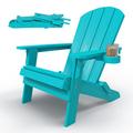 Dovecove Kaya Plastic/Resin Oversized Foldable Adirondack Chair w/ Cup-holder Plastic/Resin in Blue | 37 H x 31.5 W x 34.5 D in | Wayfair