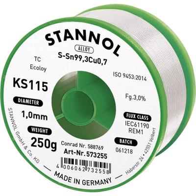 KS115 Lötzinn, bleifrei Spule Sn99,3Cu0,7 ROM1 250 g 1 mm - Stannol