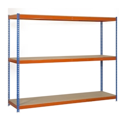 SimonRack Simonforte Spanplatte 3 Fachböden mit 600 kg pro Ebene in BLAU/ORANGE/HOLZ Farbe 1500x1200x750 mm (Höhe x Länge x Breite) Image
