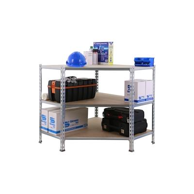 SimonRack Metall-Steckregal Simonclick plus Maderclick Corner 3 Fachböden mit 200 kg pro Ebene in VERZINKT/HOLZ 900x900x300 mm (Höhe x Länge x Breite) Image