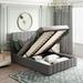 Full Size Linen Fabric Upholstered Platform Bed with Hydraulic Storage System, Solid Wood Slats Support