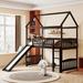 Twin Size Loft Bed with Slide & Ladder, House Shaped Bunk Bed with Vintage Safety Rail, Available in 3 Colors