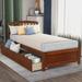 Storage Twin Size Platform Bed with 2 Side Drawers and Vintage Headboard, Solid Wood Slats Support, Kids' Bedroom Furniture