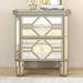 Elegant Mirrored 2 Drawer Side Table with Golden Lines for Living Room, Hallway, Entryway