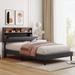 Full Size Upholstered Platform Bed with Storage Headboard, USB Port, and Adjustable Linen Fabric Upholstered Headboard