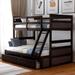 Twin over Full Bunk Bed with Drawers, Vintage Headboard and Footboard, Convertible into 2 Beds, Solid Wood Slats Support