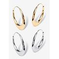 Women's Gold-Plated And Sterling Silver Polished Puffed Hoop Earring Set 1 7/8 Inch by PalmBeach Jewelry in Gold Silver