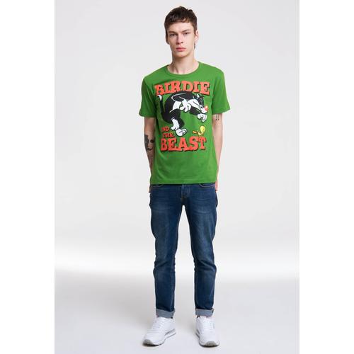 „T-Shirt LOGOSHIRT „“Looney Tunes – Sylvester & Tweety““ Gr. S, grün (hellgrün) Herren Shirts T-Shirts mit coolem Print“