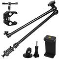 Niewalda Camera Magic Arm articulating arm- 20 Inch Metal Adjustable Friction Articulated arm with Super Clamp/Phone Clip, for Various Action Camera/DSLR/LCD Monitor/LED Lights/Cell Phone