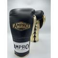 Ampro Hybrid Powertech Lace Up Sparring Glove - Sparring/Bag/Spar/Boxing/Training (Black/Gold, 16oz)