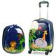 GYMAX 2Pcs Kids Luggage Set, 16"/18" & 12" Girls Suitcase and Backpack Set with 4 Spinner Wheels, Hard Shell Children Trolley Case for Travel School (Elephant+Lion, 12" & 16")