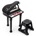 COSTWAY 31-Key Kids Toy Piano, Children Electronic Keyboard with Stool, Microphone, LED Teaching Mode, Recording and Play Function, Toddlers Musical Instrument for Boys Girls (Black)