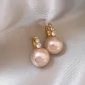 Boucles d'Oreilles Rondes en Perles de Clip pour Femme Bijoux de Luxe observateur Français Rose