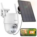 Topcony 2K Solar Security Camera Wireless Outdoor, 360° PTZ Battery Wi-Fi CCTV Camera Systems, Spotlight & Siren Alarm, Color Night Vision, AI Motion Detection, 2-Way Audio, SD/Cloud, White (GX6SV3)