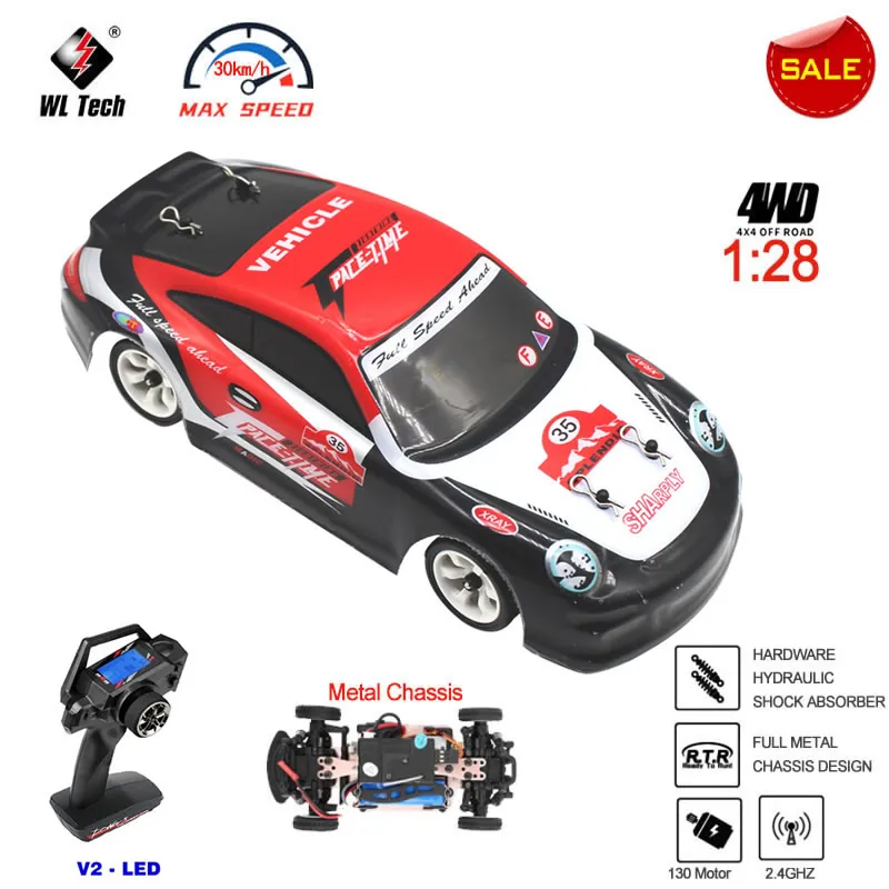 WLtoys K969 1:28 4WD 2.4G Mini RC Racing Car Haute Vitesse Off-Road Télécommande Dérive Jouets Véhicule en alliage pour Enfants Enfants Cadeau