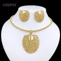 Gold Color Necklace Earrings Set For Women Unique Choker Pendant Earrings 3Pcs Set Jewelry Quality