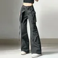 Y2K Long Pants Mid Waist Women Loose Cargo Pant Comfortable Black Solid Color Vintage Relaxed Fit