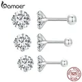 BAMOER Platinum Plated Classic CZ Stud Earrings 925 Sterling Silver Hypoallergenic Elegant Earrings