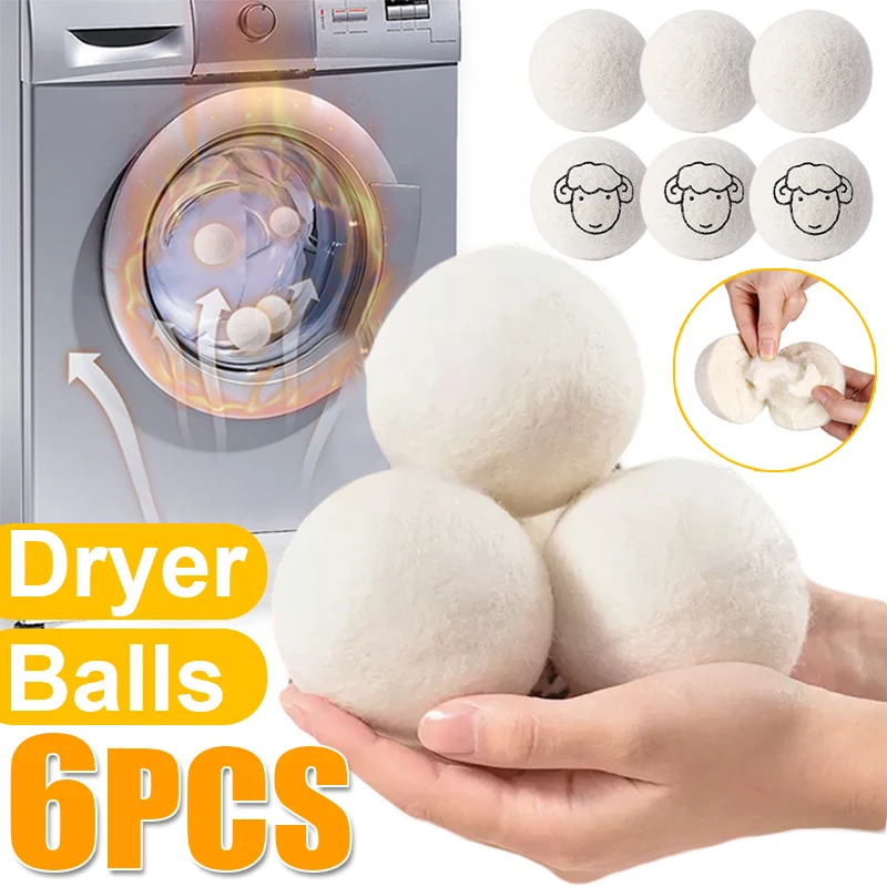 6pcs Reusable Wool Dryer Balls Home Washing Fleece Drying Laundry Ball Clothes Softener Washing Machine Accessories 3/4/5/6/7cm