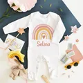 Personalised Rainbow Babygrow Sleepsuit Baby Coming Home Outfit Custom Name Infant Sleepsuit Newbron