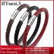 Simple Men Leather Bracelet Multicolor Stainless Steel Magnetic Button Braided Bangle Bracelet