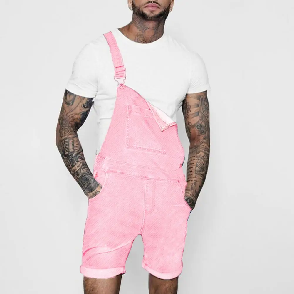 Rosa Denim Overall Shorts für Männer Mode Hip Hop Streetwear Herren Jeans Overall Shorts plus Größe Sommer kurze Jeans Overalls