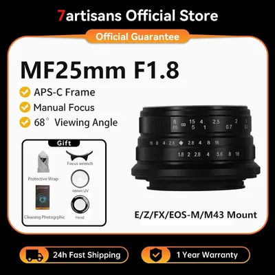 7artisans 25 mm F1.8 APS-C große Blende manuelles Prime-Objektiv für Nikon Z Z50/ZFC Z7 Sony E ZEV10 A6400 A6500 NEX-3 Fujifx X-A1/X-A2 X-T1 X-T4 X-H2 Olympus&Panasonic M4/3 E-PL1/E-PL2 E-M1 GH1/GH2