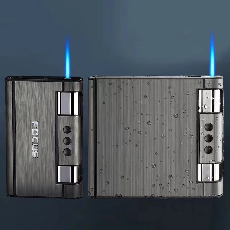 2-in-1 automatisches Zigarettenetui mit Feuerzeug, Metallkompression, feuchtigkeitsbeständig, aufblasbares Feuerzeug, Raucherzubehör Image