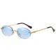 Retro Oval Sonnenbrille Randlose Mann Blau Spiegel Gold Metall Männlichen Gläser Runde Rahmenlose