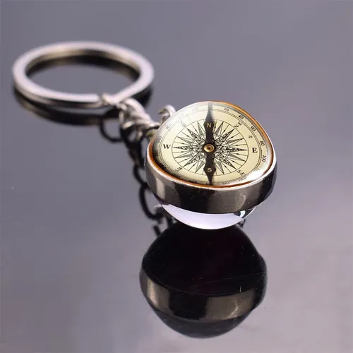 Vintage Kompass Schmuck Glas Ball Keychain Kompass Schlüssel Ring Kunst Schlüssel Keychain