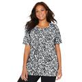 Plus Size Women's Suprema® Ultra-Soft Scoopneck Tee by Catherines in White Etchy Floral (Size 2XWP)