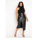 Plus Size Women's Wrap Front Faux Leather Midi Skirt by ELOQUII in Totally Black (Size 18)