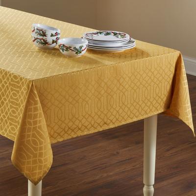 Wide Width Jacquard Tablecloth by BrylaneHome in Gold (Size 60" W 144"L)