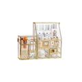 MOOCHI Golden 3 Pieces Makeup Organizers for Vantity, Luxury Tempered glass, Skin Care Organizer, Drawers,Brush Organizer,Countertop Cosmetics Storage Display Case